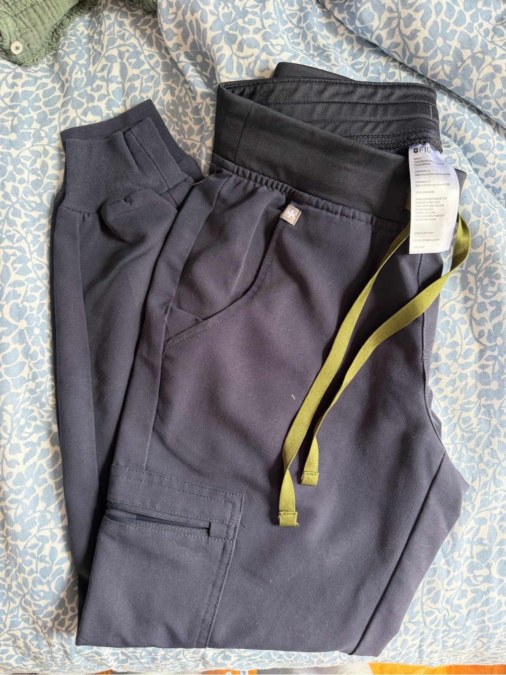Figs scrubs charcoal zamora Joggers with Olive Drawstring